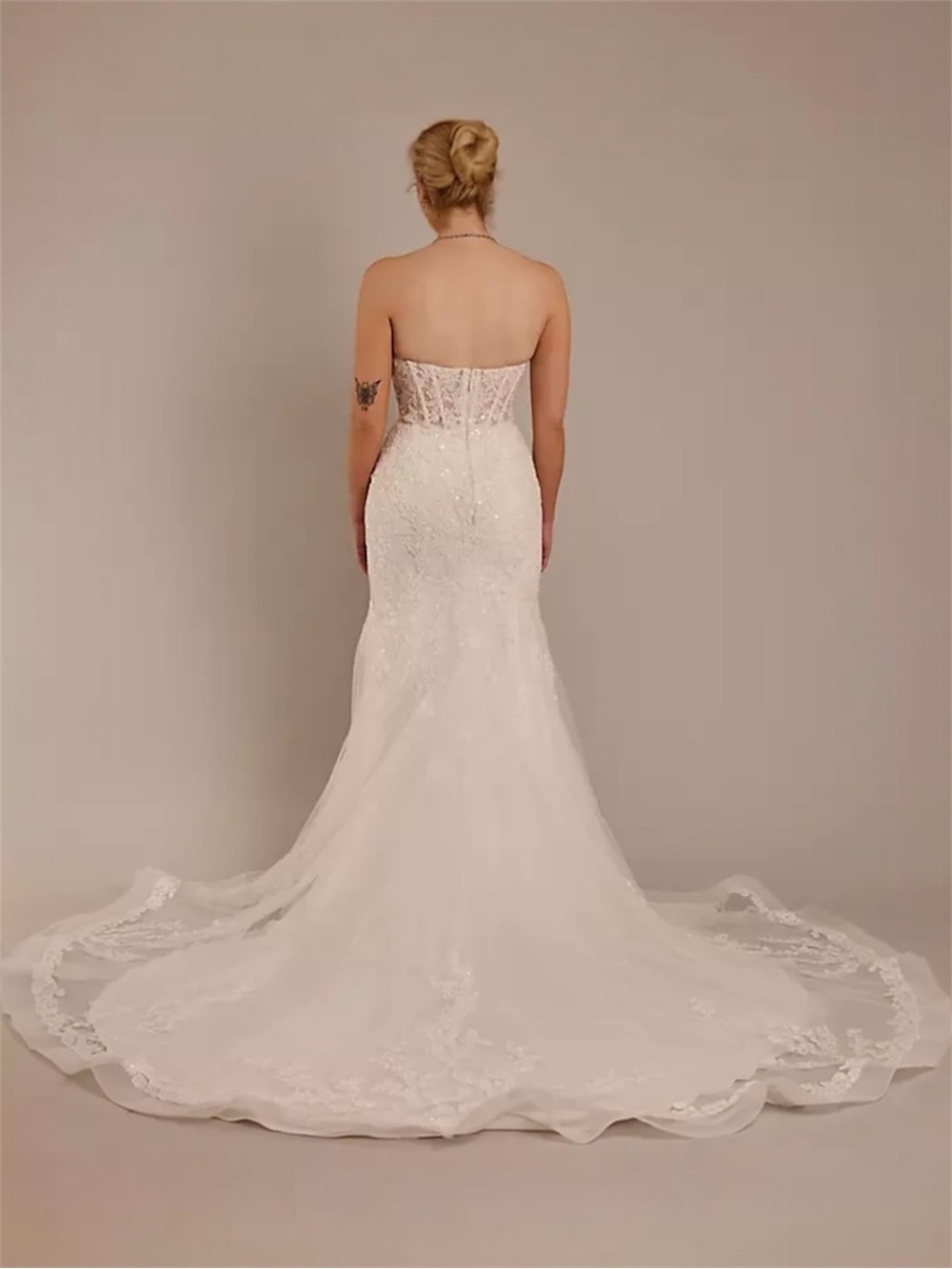 Tulle and Beaded Lace Mermaid Wedding Dress - Picture 4 of 12
